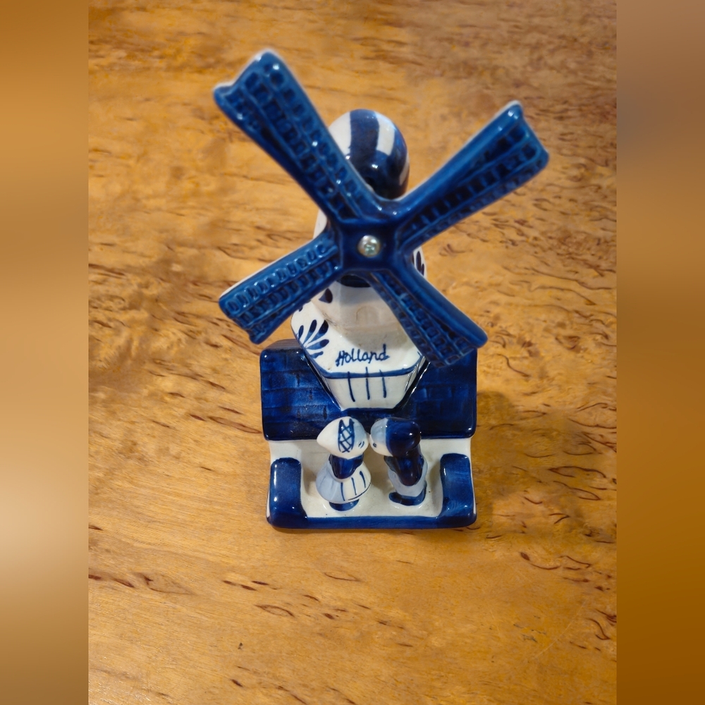 Blue and White Ceramic Windmill Figurine